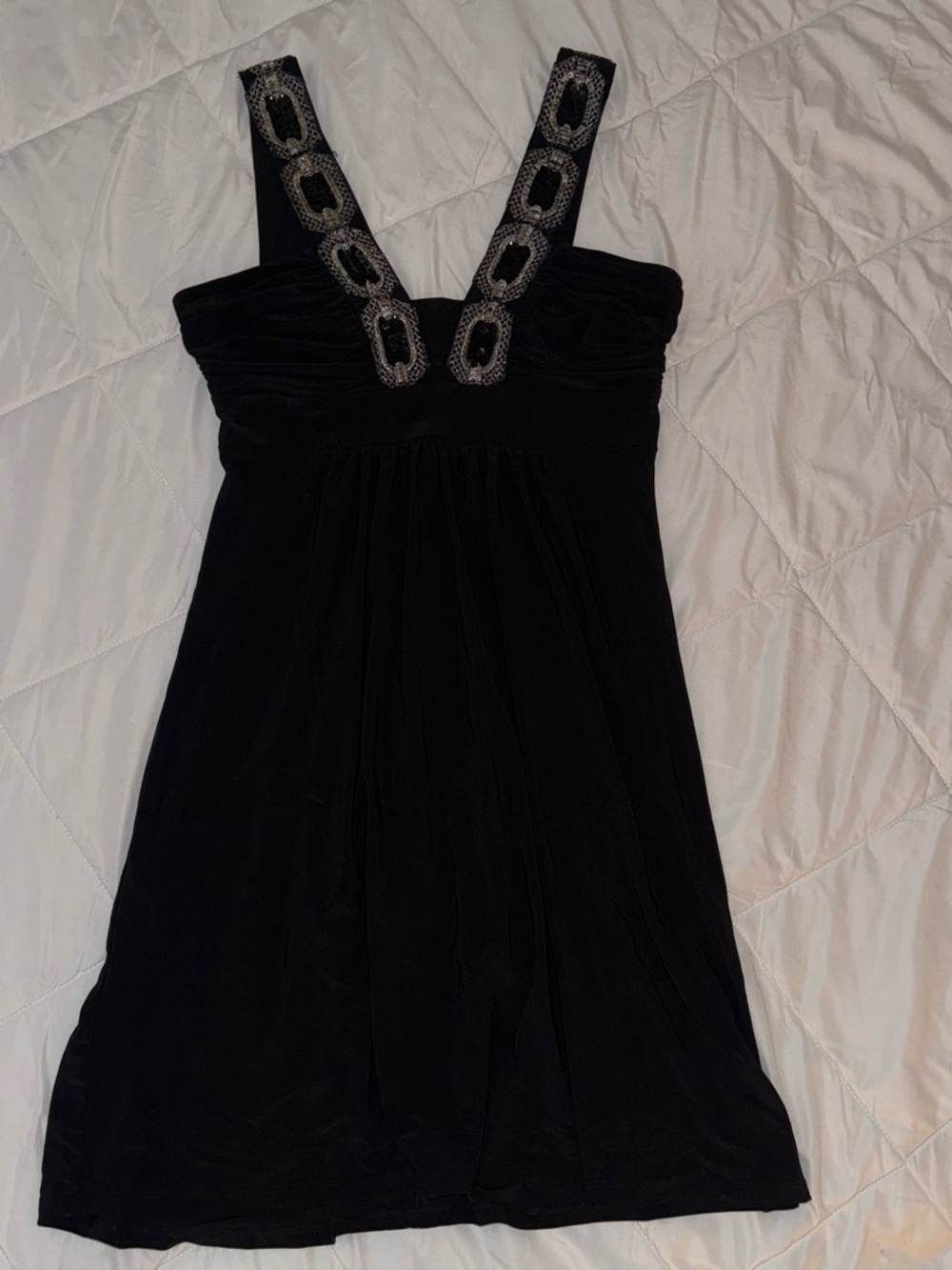 Bisou Bisou Black Dress with Beaded Derails and Straps